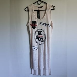 Women's Light Pink With Graffti Patches Sleeveless SzM/L Side Slits